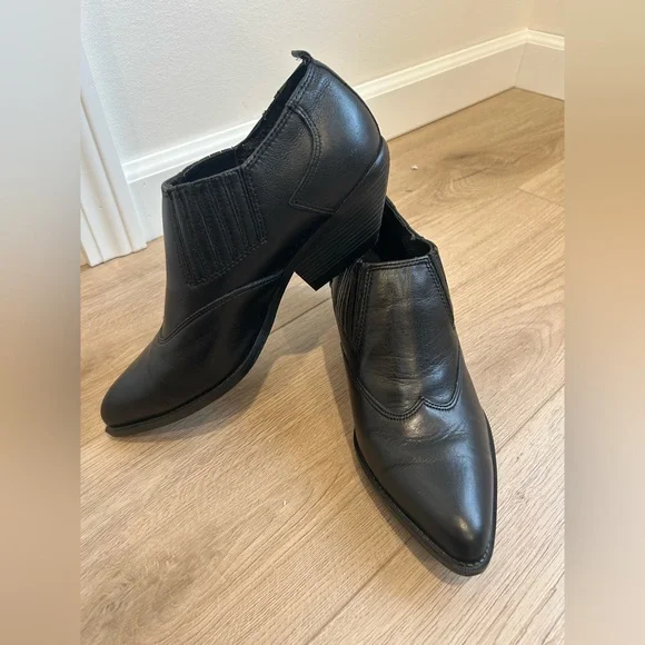 Y2K Zodiac Western Point Toe Shootie Bootie 8 Black Suede Leather Ankle Boot - Picture 2 of 9